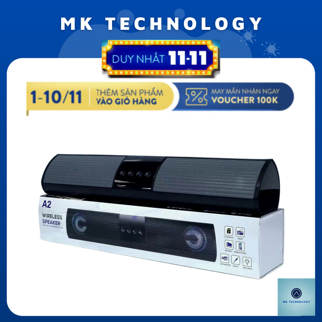Loa bluetooth speaker A2 dáng dài 2 loa cực đỉnh, kiểu dáng sang trọng hỗ trợ thẻ nhớ, đài FM +