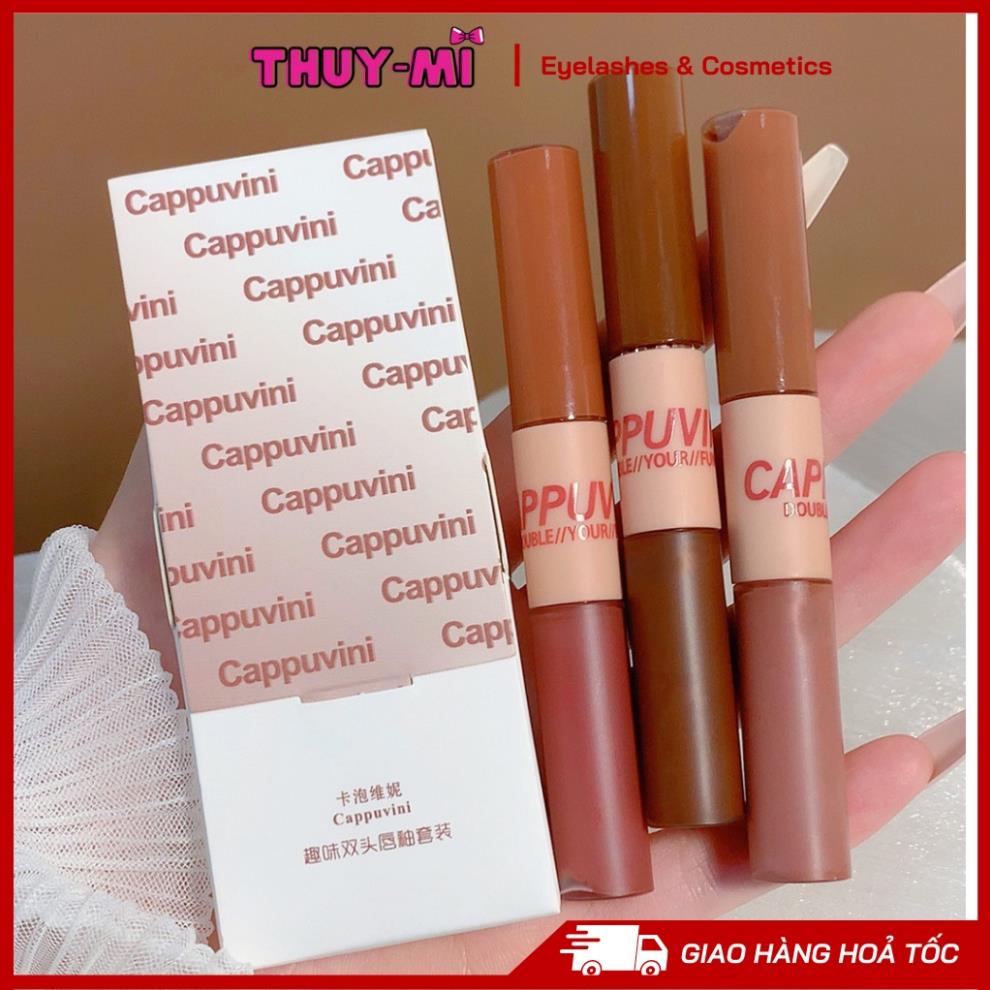 Set 3 son môi cappuvini 2 đầu mềm mịn lâu trôi hot tren