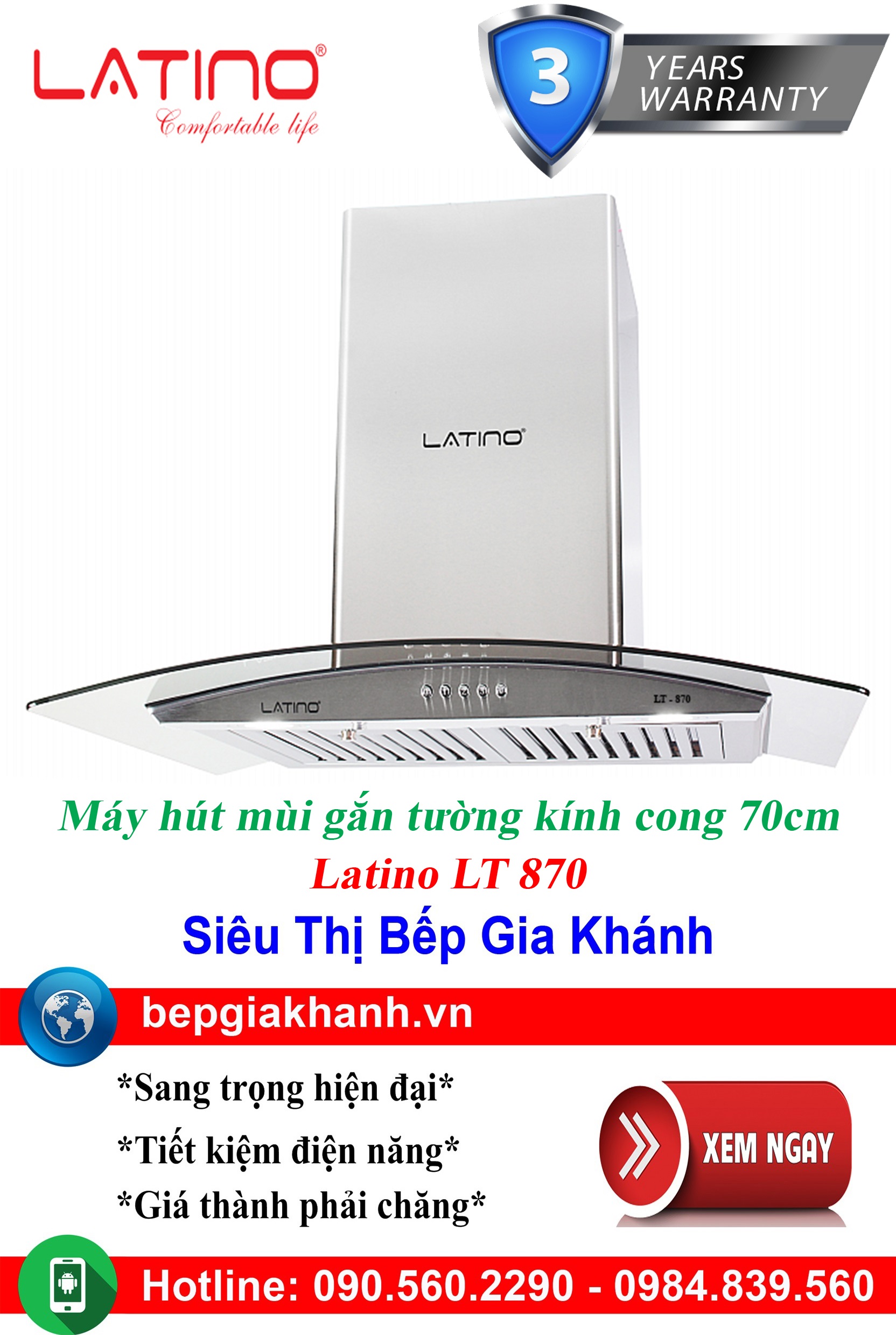 [HCM]Máy hút mùi kính cong 70cm Latino LT 870, máy hút mùi nhà bếp, máy hút mùi bếp, máy hút mùi kính cong, máy hút mùi canzy, máy hút mùi mini, máy hút mùi âm trần, máy hút mùi electrolux, may hut mui