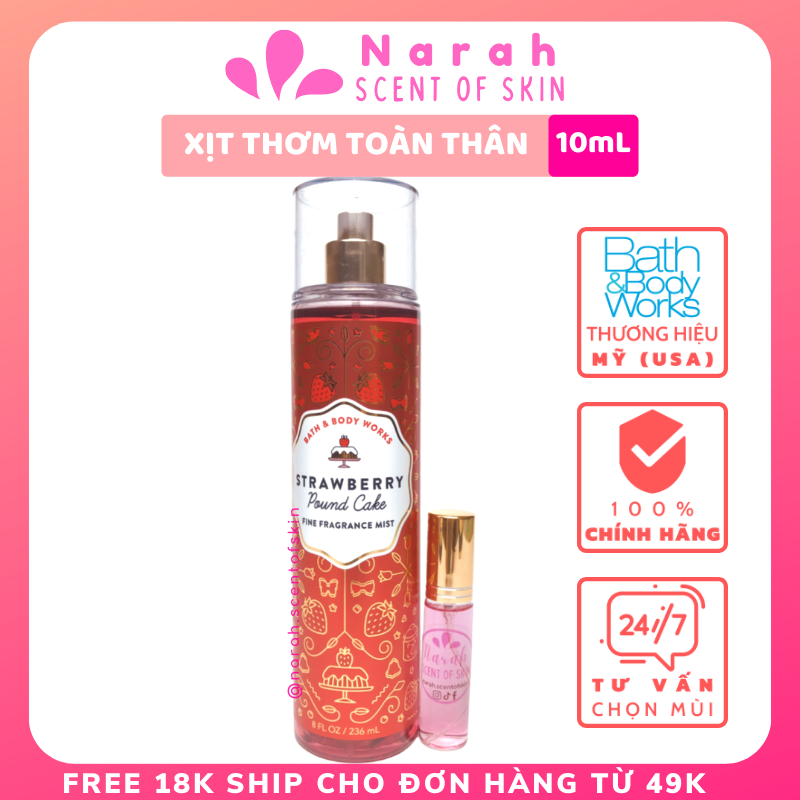 Xịt thơm body mist Bath and body works Strawberry pound cake mẫu mới size 10ml - Narah ScentOfSkin