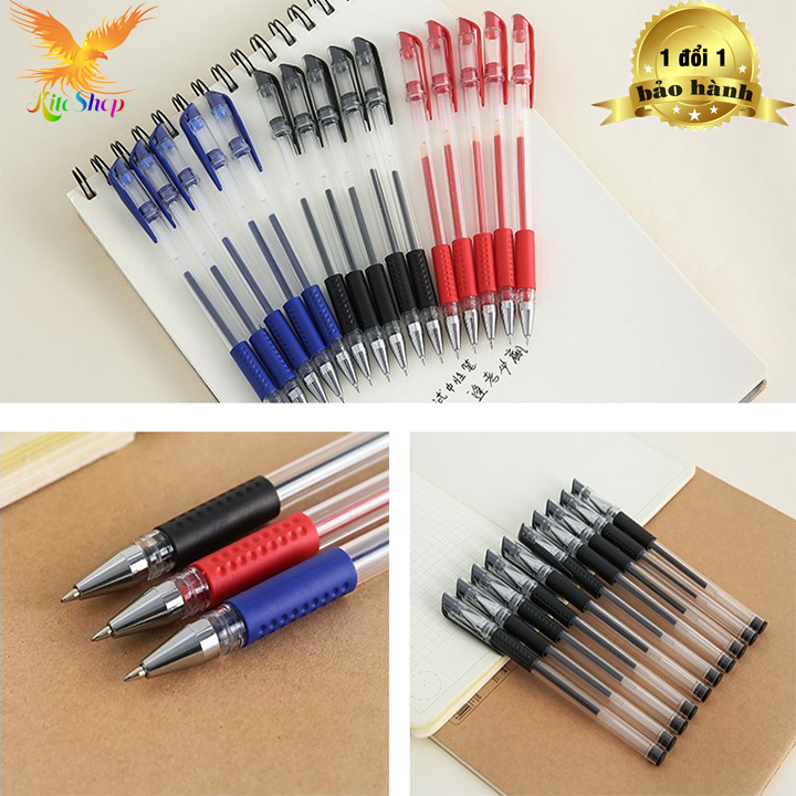Set bút bi nước viết êm tay không lem mực ra tay, bút bi giá rẻ sẵn 3 màu đen xanh đỏ, đồ dùng văn phòng phẩm cho học sinh, văn phòng
