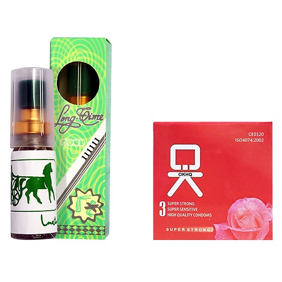 [HCM]Combo 1 hộp bao cao su OKHQ HOA HỒNG-nồng mà mà ấm áp hộp 3c tặng 1 chai xịt kéo dài thời gian LONGTIME 5ml