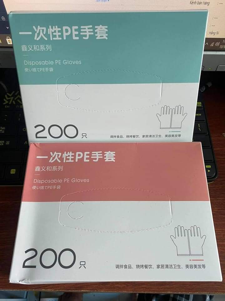 Hộp 200 chiếc bao tay nilon nhựa pe siêu dai, dày dặn, bao tay nilon chế biến thực phẩm, làm tóc, chỉ dùng 1 lần