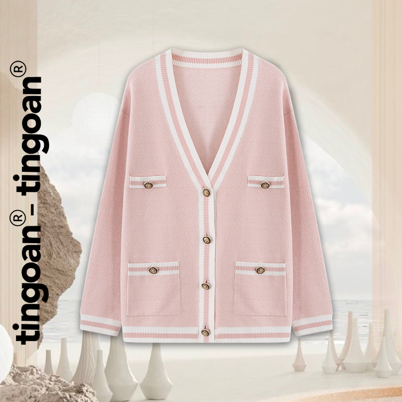  TINGOAN® - Áo khoác cardigan len hồng viền trắng RAINBOW BABY CARDIGAN PK 