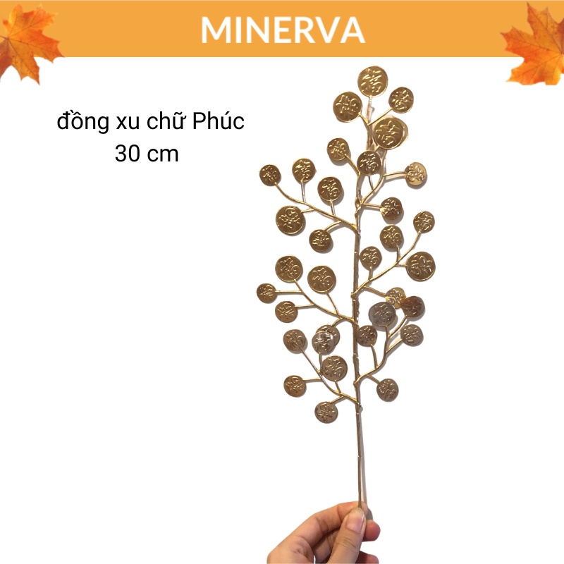Trang Trí Tết - Cành xu chữ Phúc nhũ vàng đồng trang trí nhà cửa