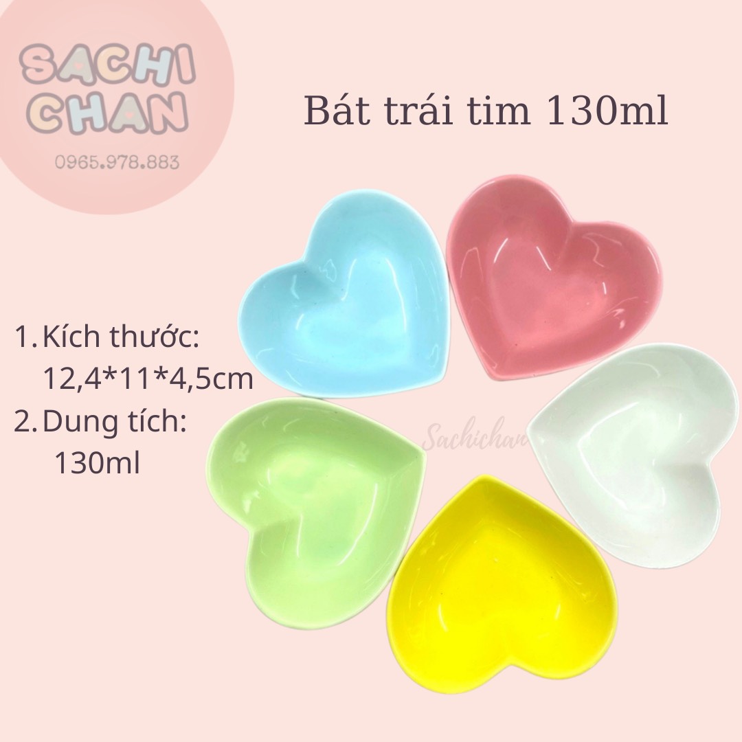 [Cửa tiệm Sachi Chan] Chén bát ăn dặm hình trái tim - cỡ trung 130ml - sứ cao cấp an toàn cho bé