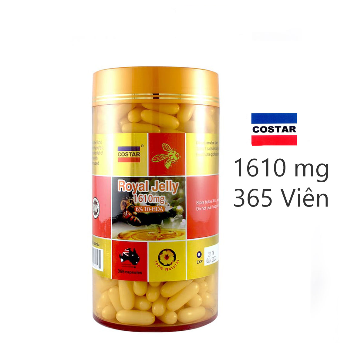 Sữa ong chúa costar royal jelly 1610mg 6% 10 hda úc 365 viên chính hãng