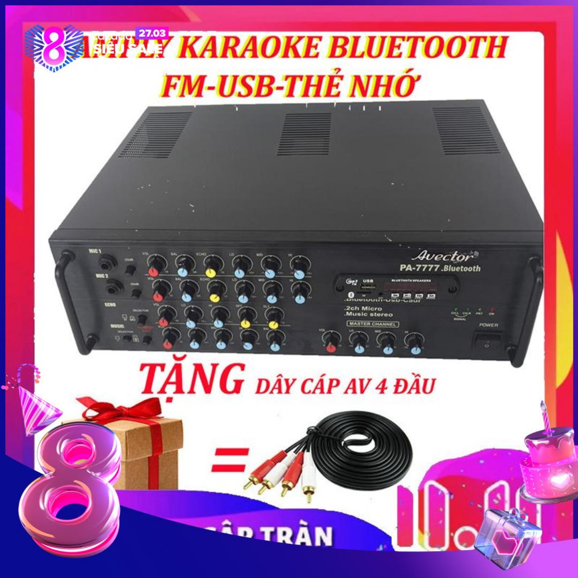 Amply karaoke bluetooth ampli karaoke gia đình Avector 7777 hát karaoke cực hay TẶNG DÂY AV 4 ĐẦU
