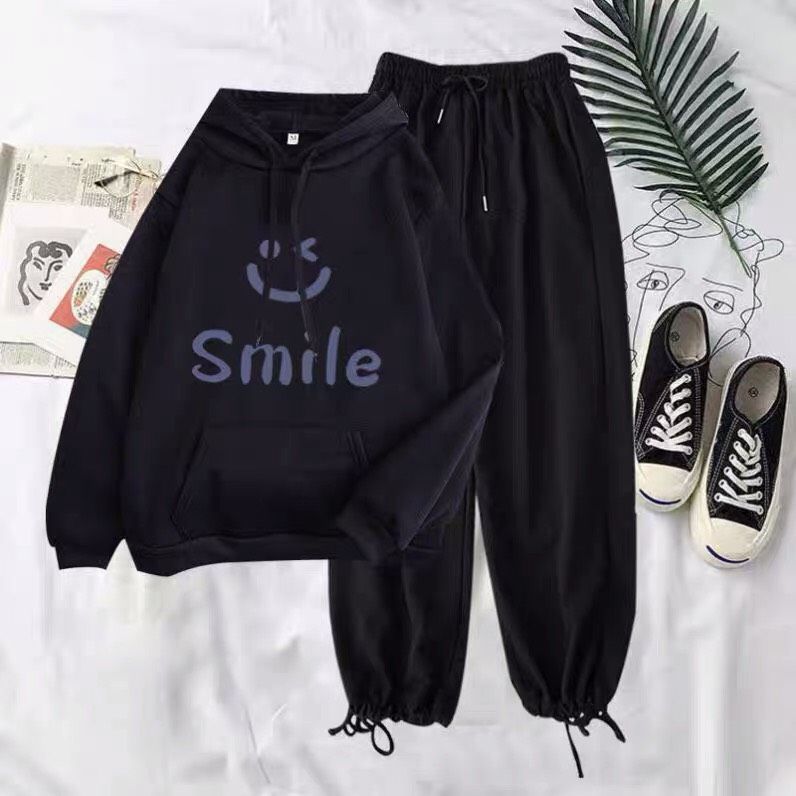 SẢ HÀNG SÉT ÁO HOODIE MẶT CƯỜI SMILE KÈM QUẦN BOM CHUN GẤU SIÊU ĐÁNG YÊU