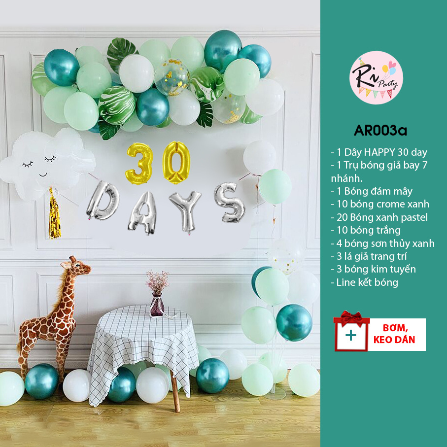 Set Trang Trí Đầy Tháng, 30 Ngày, Happy Full Month  Bé Trai, Bé Gái