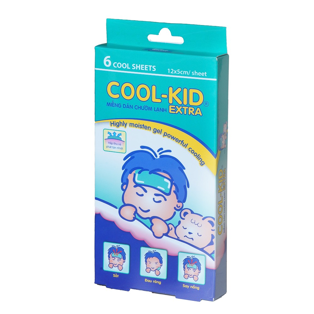 Miếng dán chườm lạnh hạ sốt cho trẻ em Cool Kid Extra hộp 6 miếng - Hạ Sốt, Làm Mát, dịu ngay cơn sốt của bé - QT Thu Lan TL112