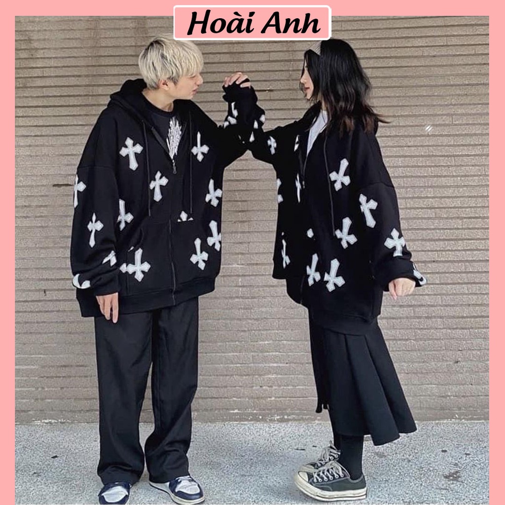 Áo khoác nỉ áo nỉ unisex form rộng hình in chữ thập freesize