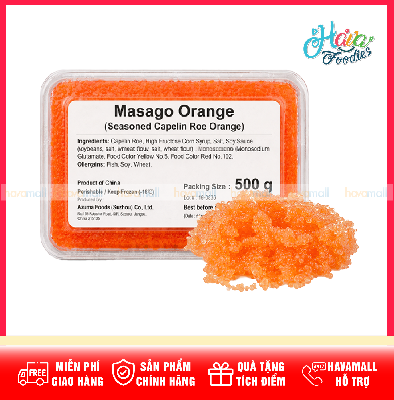 Trứng Cá Masago Cam Azuma Foods – Masago Orange Seasoned Capelin Roe