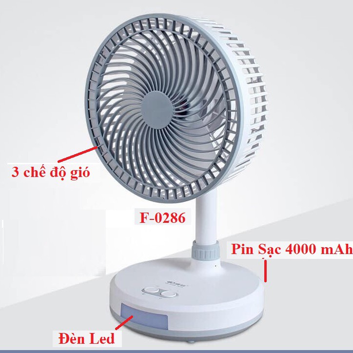 Quạt sạc tích điện ông tây có đèn 0286