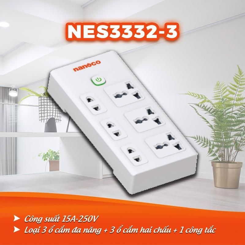 Ổ cắm dây panasonic nanoco 6 lỗ, dài 3m wchg nes3332-3