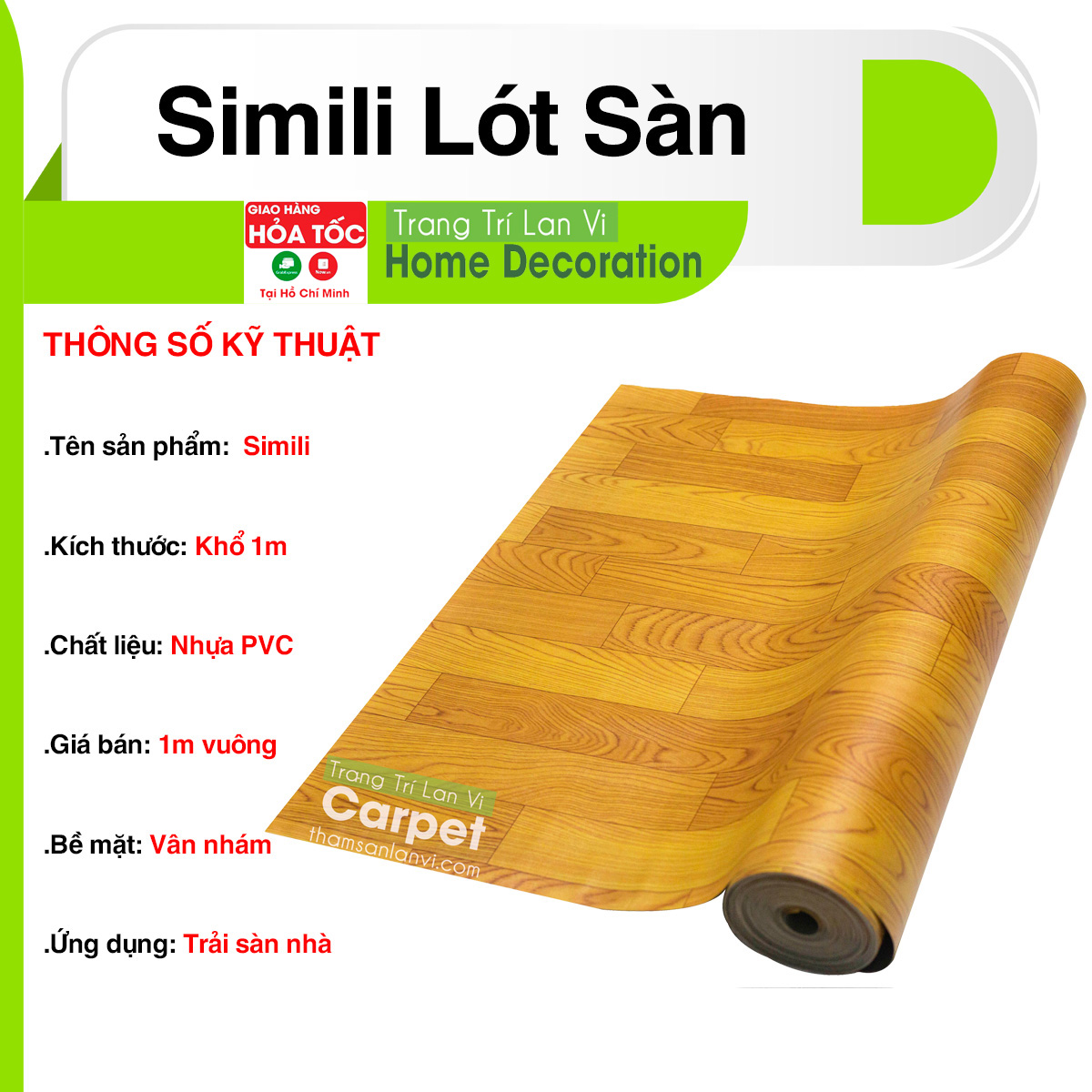 Simili lót sàn, thảm decor phòng giá rẻ giả gỗ vàng chống nước nền nhựa pvc nhám khổ 1m