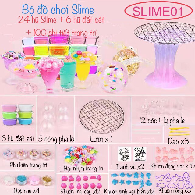 Bộ khuôn chơi slime 30 hũ + 100 chi tiết trang trí