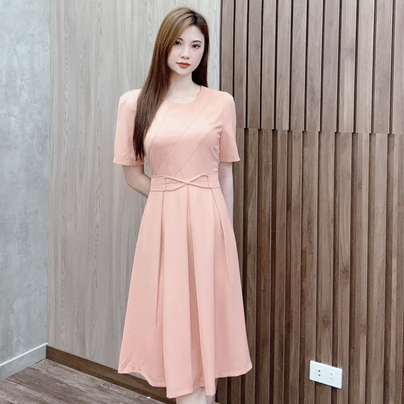 Váy đầm nữ dáng xòe cổ tròn thắt dây eo mặc tôn dáng thời trang nữ Eva Lover