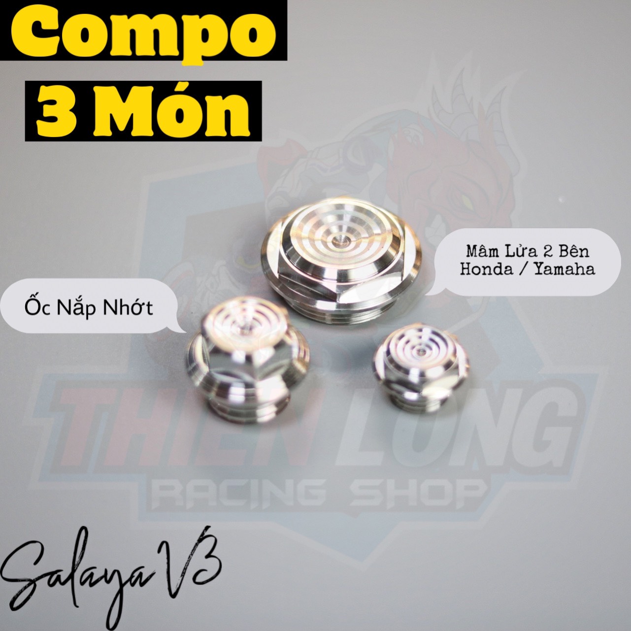 Compo mâm lửa + ốc nắp nhớt salaya v3 inox 304