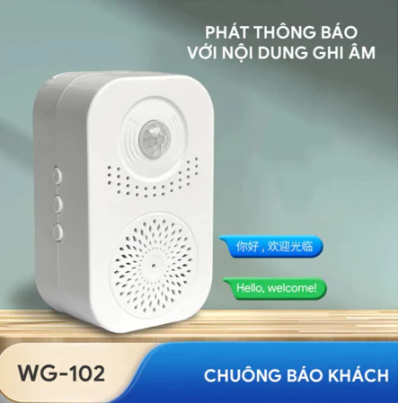 Chuông báo khách tự động WG-02 hỗ trợ ghi âm tiếng Việt, âm thanh lớn, chuông báo động chống trộm không dây