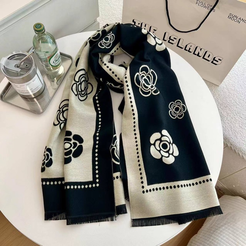 Khăn Choàng Dạ Cao Cấp , Khăn Quàng Cổ Choàng Vai Ban To 180*90 Họa Tiết Hoa Trà Trẻ Trung K18