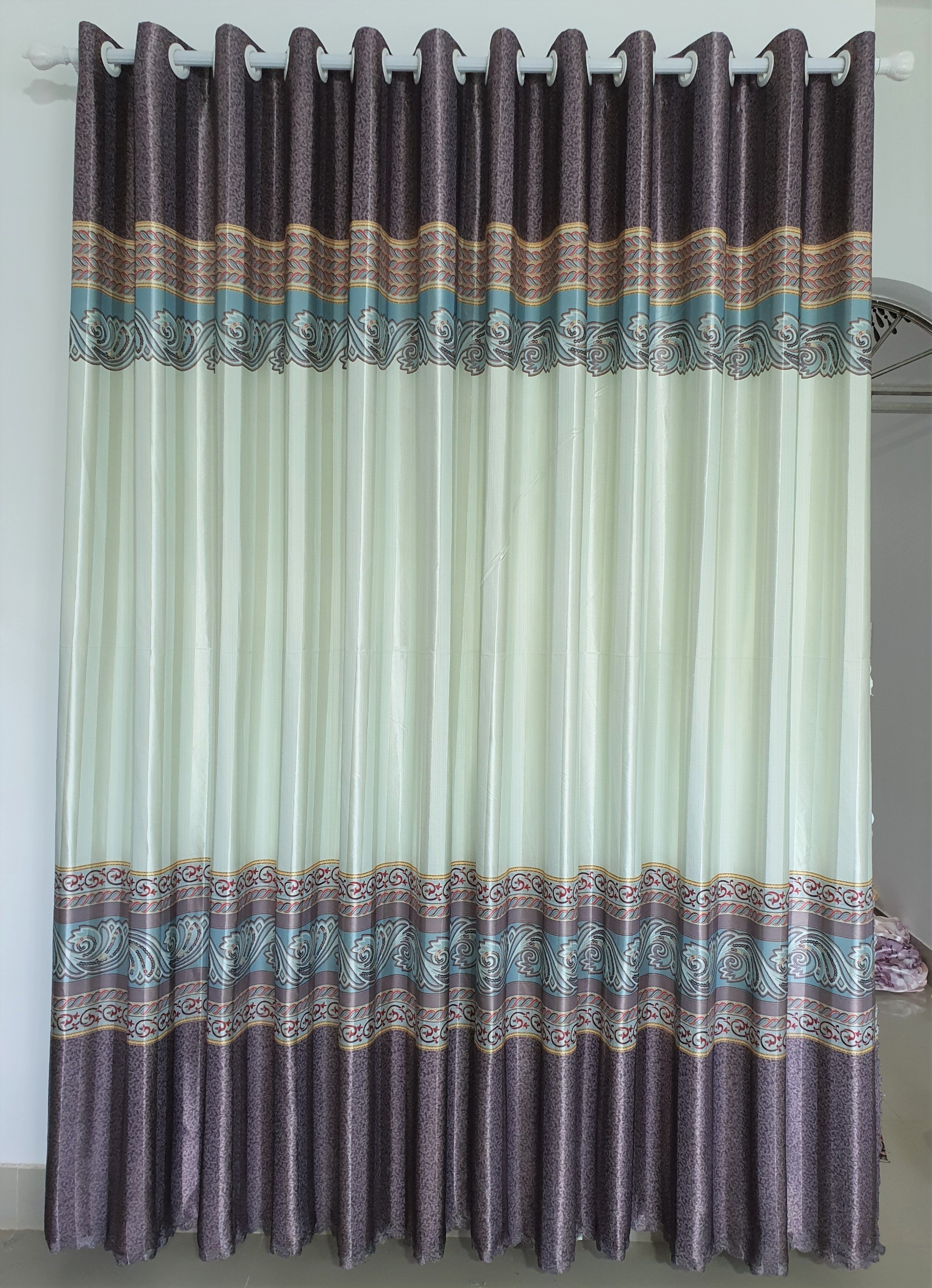 (Có kèm video sản phẩm)Rèm cửa sổ, cửa phòng ngủ chống nắng giá rẻ, màn cửa sổ hoạ tiết trang trọng, màu xanh tím TNS-047