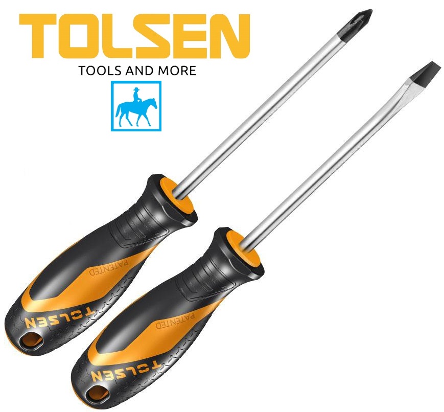 Bộ 2 tua vít đầu dẹp và bake ph2 6.5 dài 210mm thép cr-v tolsen 20182