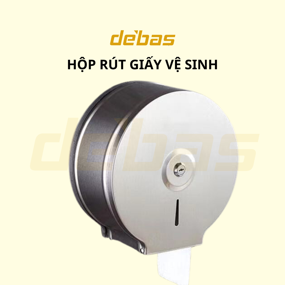 Hộp đựng giấy vệ sinh công cộng inox 304 tròn cuộn lớn công nghiệp gắn tường Debas HI102