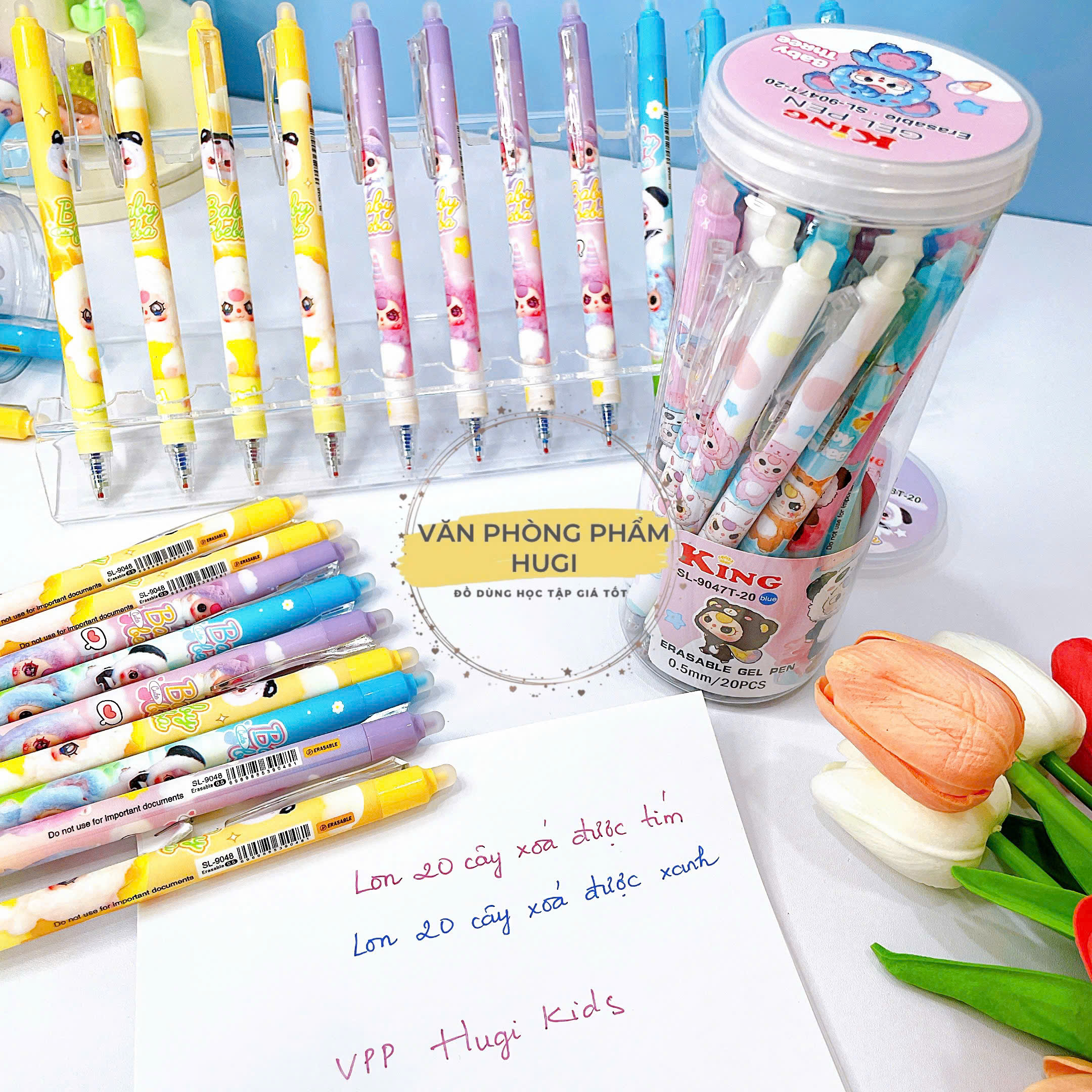 Lon 12 - 20 Cây Bút Gel Bấm Tẩy Xóa Được Baby Three Cao Cấp (ngòi 0.5mm) Dành cho học sinh