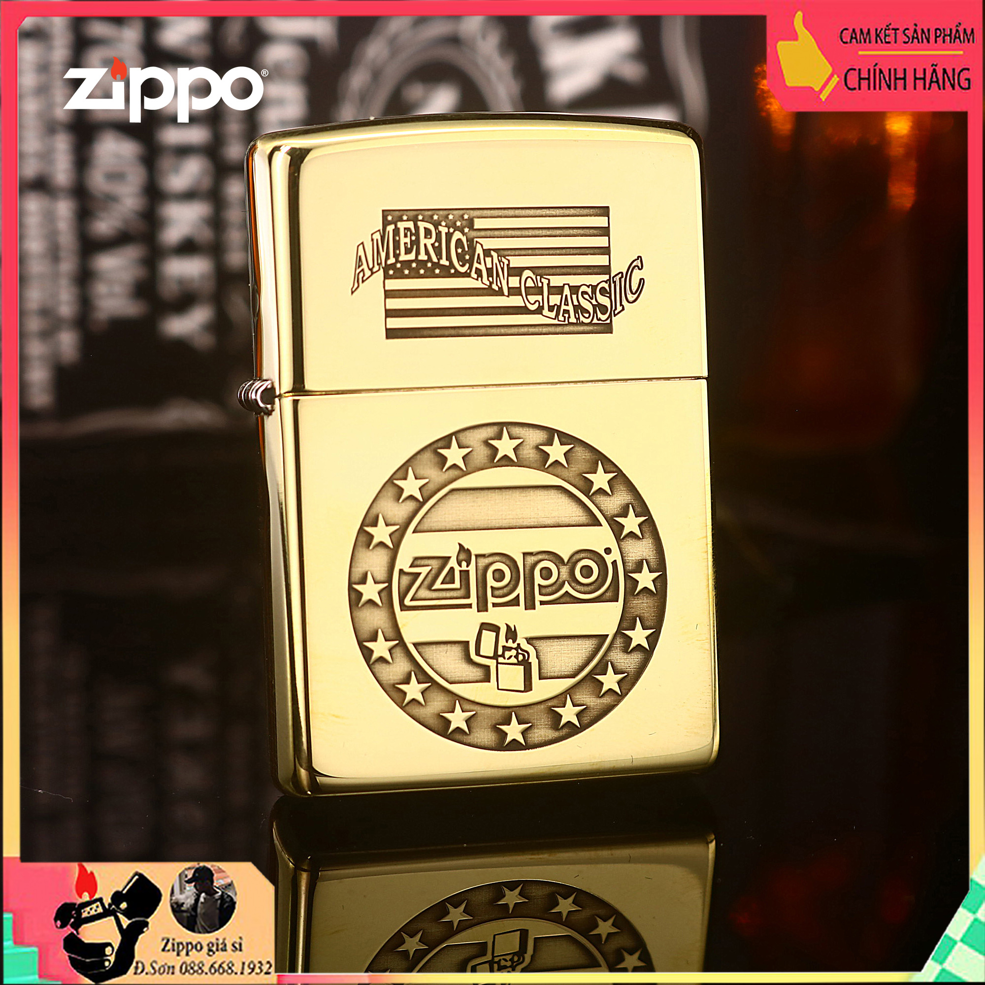 Bật Lửa Zippo Đồng Nguyên Khối Khắc Tầng Lớp Mỹ Ver.1 - Zippo Brass Bronze AMERICAN CLASSIC Ver.1