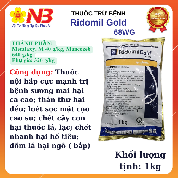 Thuốc trừ bệnh RidomilGold 68 WG 1KG (Metalaxyl M 40 g/kg+ Mancozeb 640 g/kg)- VTNN Năm Bưu