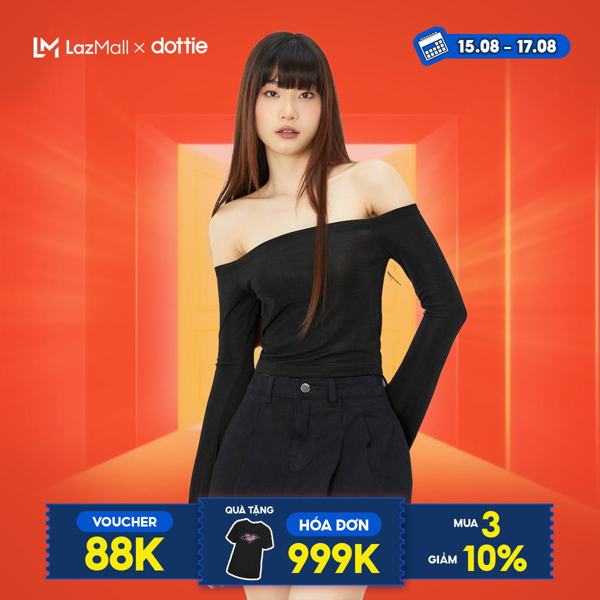 Dottie - áo bẹc vai tay dài vải thun - đen - t0679