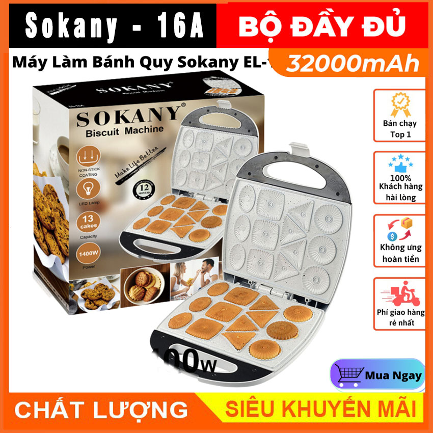 Máy làm bánh quy bánh ốc quế chống dính sokany el-16a 1400w 13 khuôn bánh tiện ích cho gia đình
