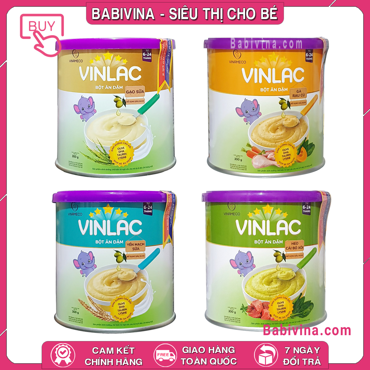 [Đủ Vị] Bột Ăn Dặm Vinlac 300g | Gạo Sữa, Yến Mạch Sữa, Gà Rau Củ, Heo Cải Bó Xôi | Chính Hãng, Date Mới Nhất | Cho Trẻ Tuwf 6-24 Tháng Tuổi
