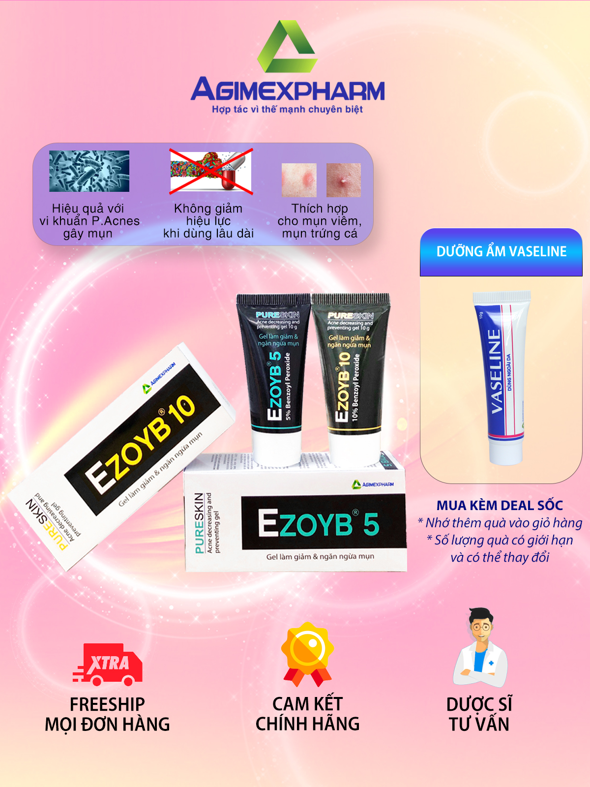 EZOYB 5-10 - Gel làm giảm và ngăn ngừa mụn Benzoyl peroxide 5%, 10%