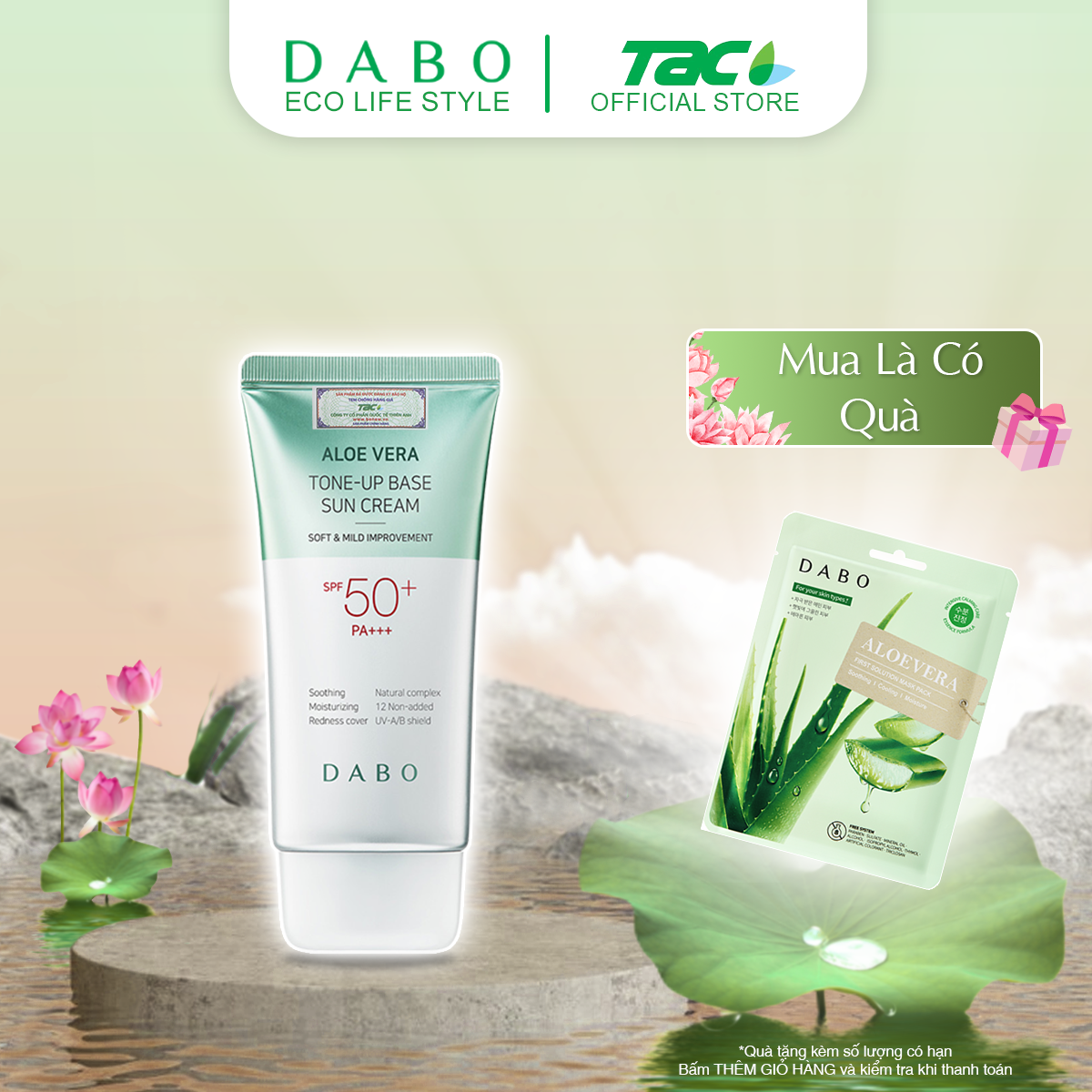 Kem chống nắng Lô Hội dưỡng da, nâng tone DABO Aloe Vera Tone-up Base Sun Cream 70ml