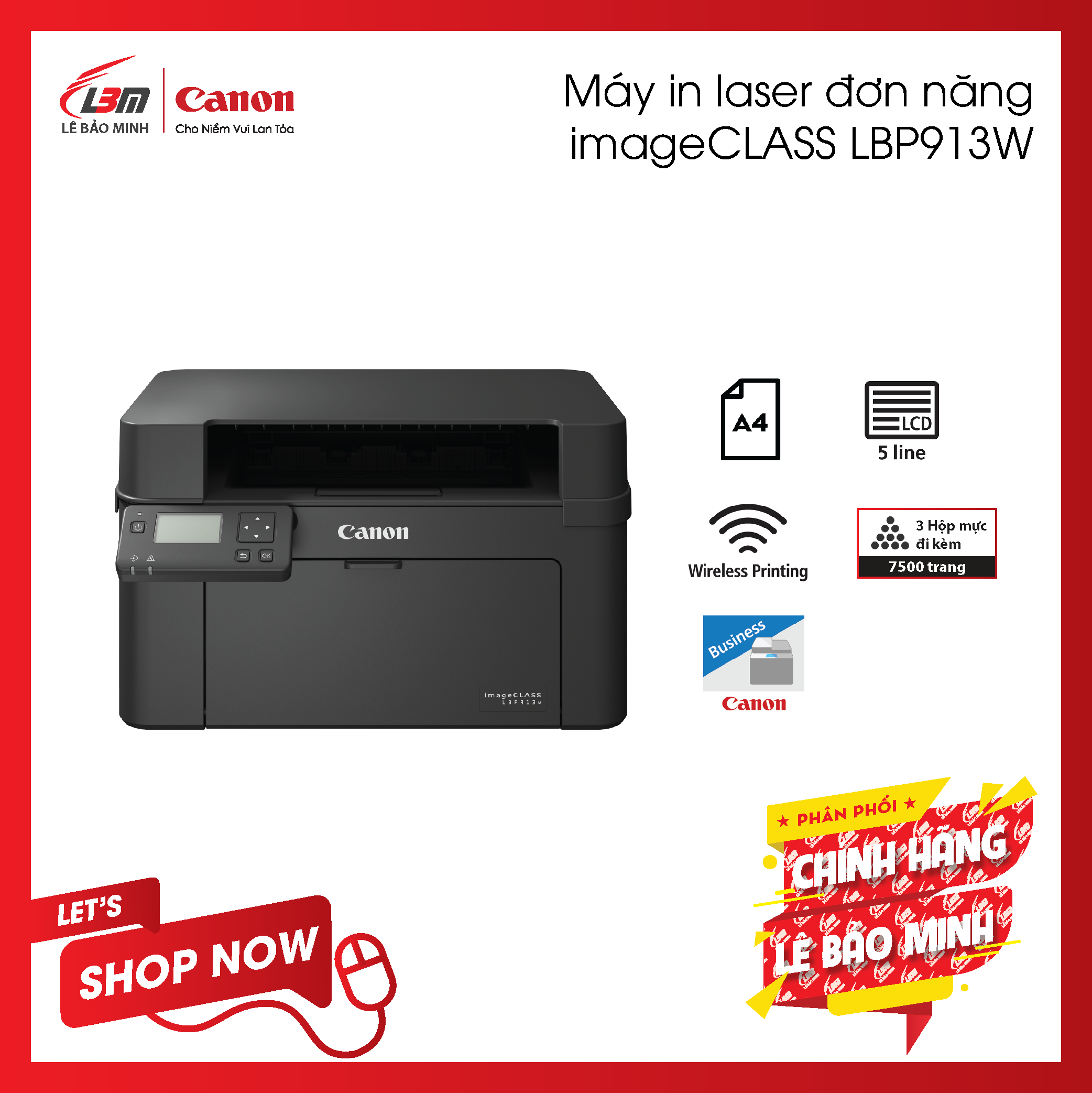 Máy in laser đơn năng Canon LBP913w - Hàng chính hãng Lê Bảo Minh