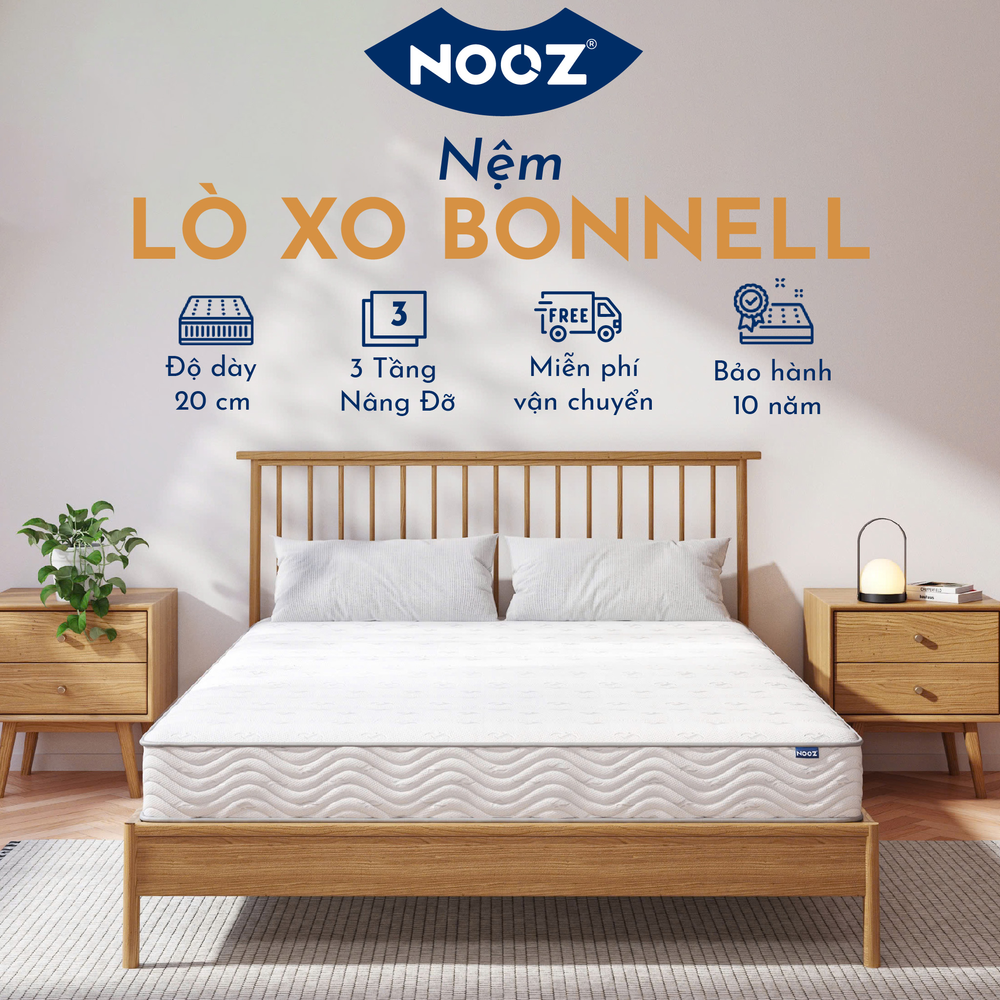 Nệm NOOZ Bonnell Đệm Foam Cao Su Non Kết Hợp Lò Xo Liên Kết NOOZ Home Goods Mattress