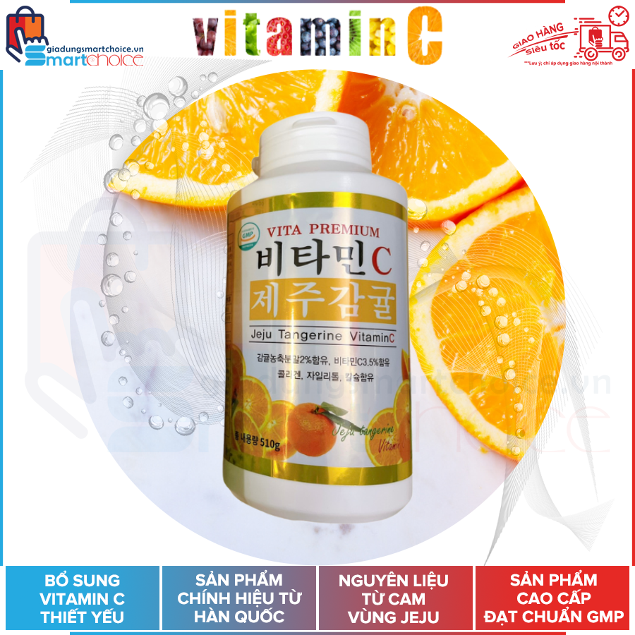Kẹo ngậm vitamin C cao cấp - Sản phẩm Hàn Quốc - Nguyên liệu từ cam vùng Jeju - Đạt chuẩn GMP