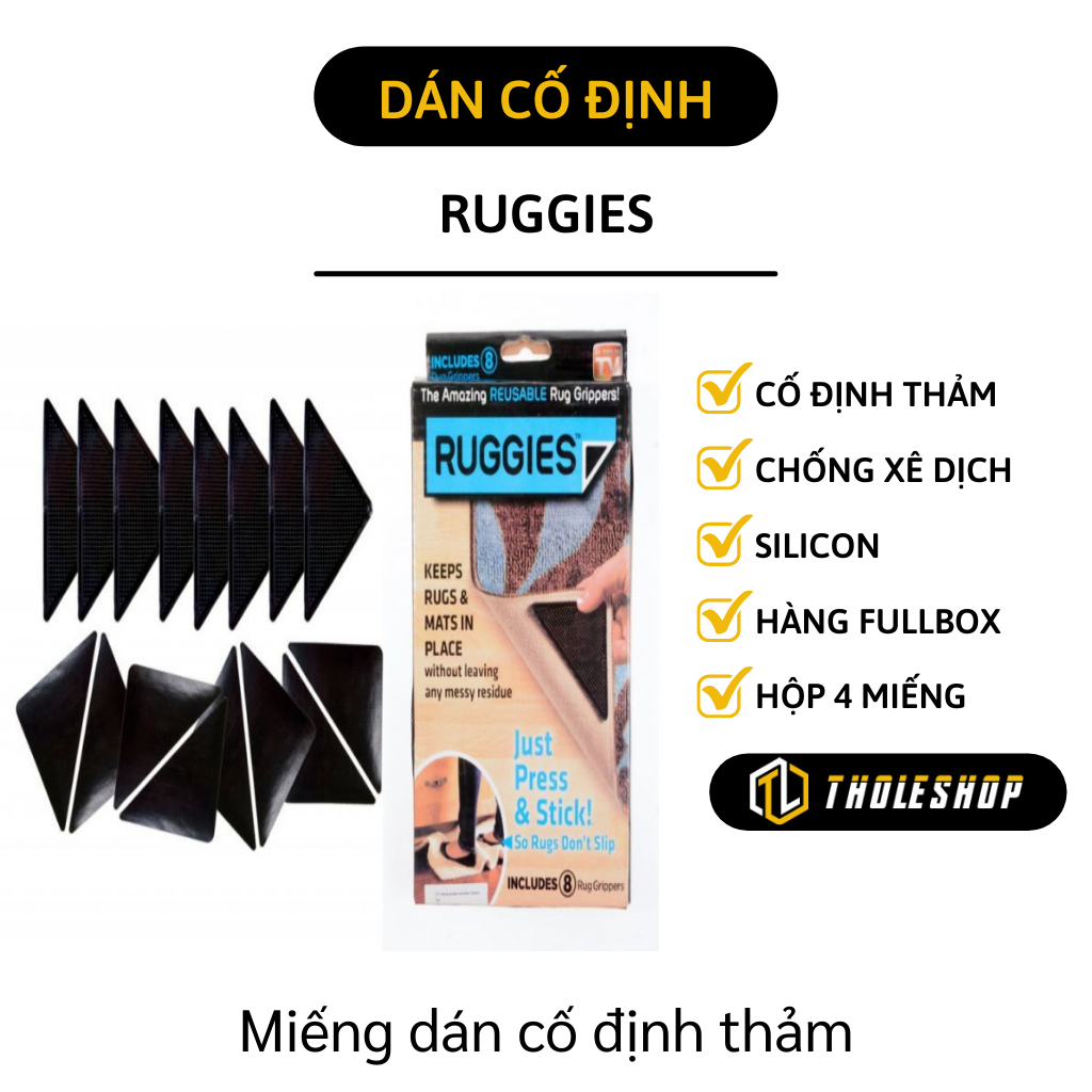 Miếng dán Ruggiec cố định thảm - Combo 4 Miếng dán thảm lót sàn chống trượt - Miếng dán đa năng 2 mặt cố định đồ vật