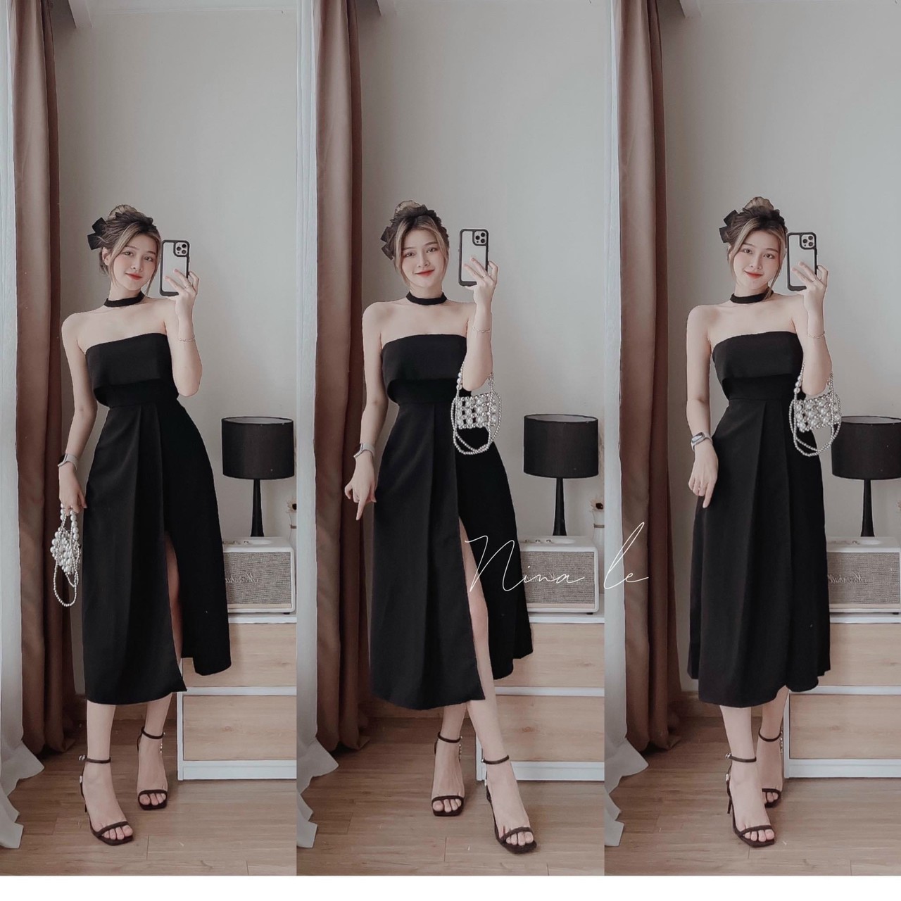 Váy đầm nữ cúp ngực xếp ly eo xẻ tà cực đẹp