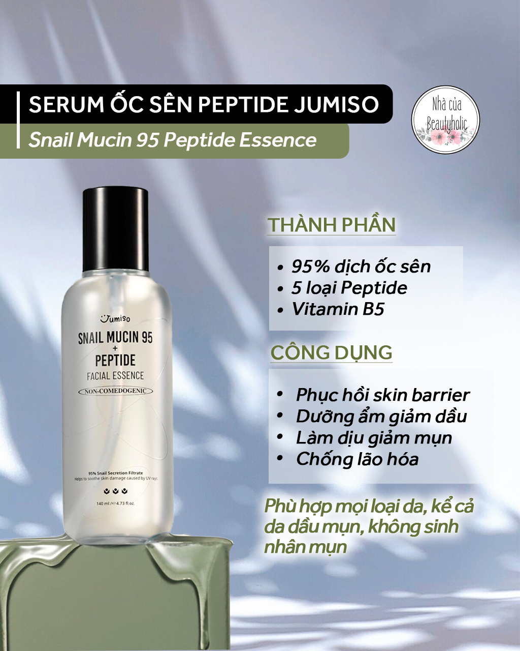 Tinh chất ốc sên peptide phục hồi da jumiso snail mucin 95 peptide facial essence