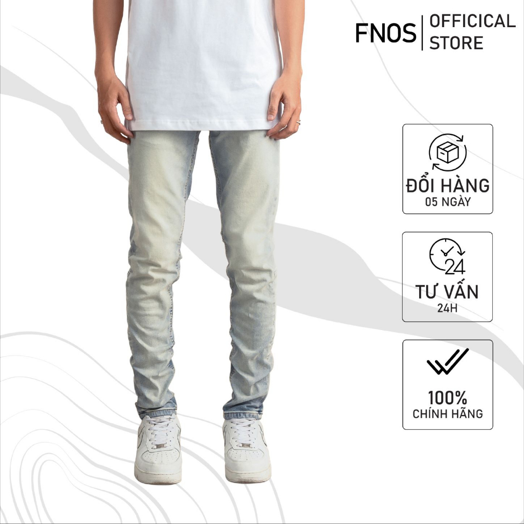 Quần jean nam streetwear cao cấp FNOS NZ20 màu xanh trơn wash bạc form slimfit jean co giãn