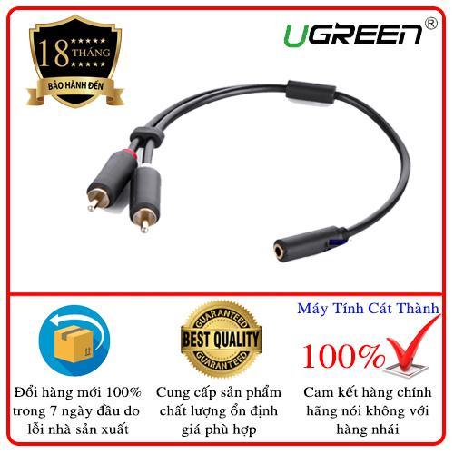 Cáp chuyển âm thanh jack 3.5mm cái sang 2 đầu hoa sen RCA đực dài 20CM UGREEN 10561 (màu đen)
