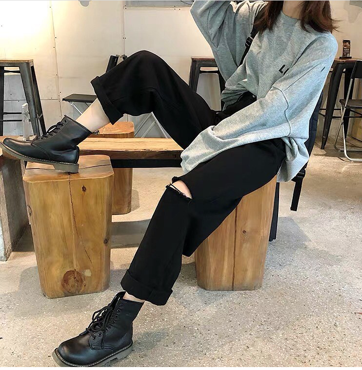 [ BÁI PHỤC!!! ] QUẦN JEAN ỐNG RỘNG NỮ CAO CẤP NITI2 MÀU ĐEN LƯNG SIÊU CAO RÁCH GỐI TRÁI THỜI THƯỢNG CÁ TÍNH SANG CHẢNH-NL23022058