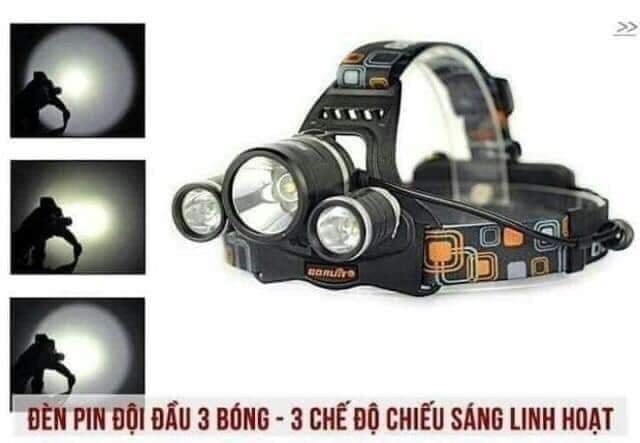 [HCM]Đèn Pin Đội Đầu 3 Bóng Led T6- Siêu Sáng Kèm 2 Pin Kèm Sạc ( Chuyên Dụng Đi Mưa - Đi Bão )