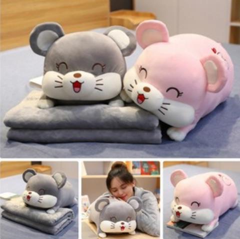 (Tặng một móc dán 3D) Chăn gối văn phòng chuột Hamster, Heo xinh, Gấu bông đẹp