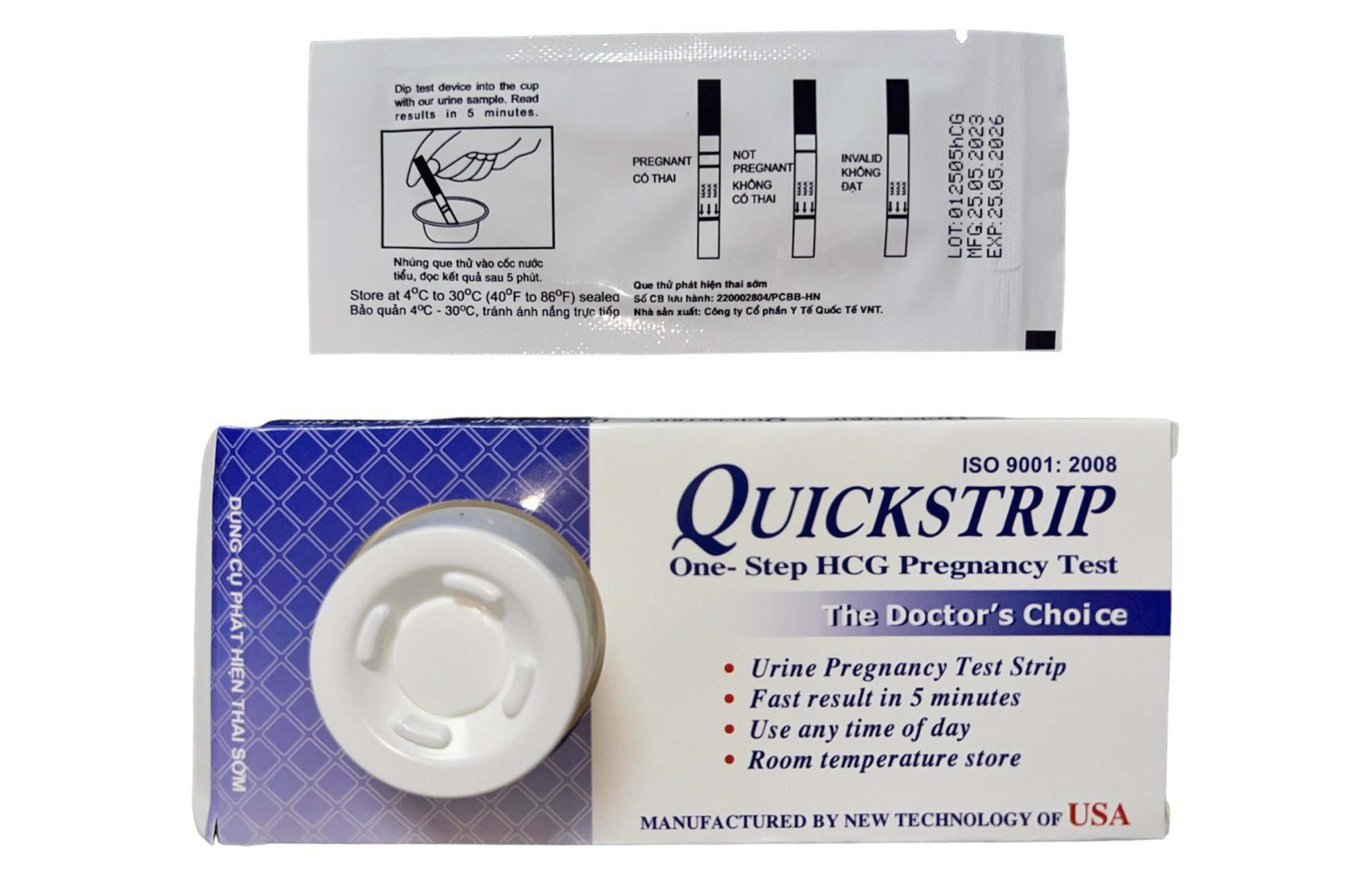 Que thử thai phát hiện sớm Quickstrip công nghệ USA