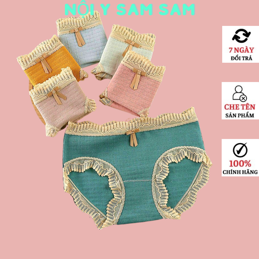 Quần Lót Nữ. Quần lót cotton gân tăm phối ren 257