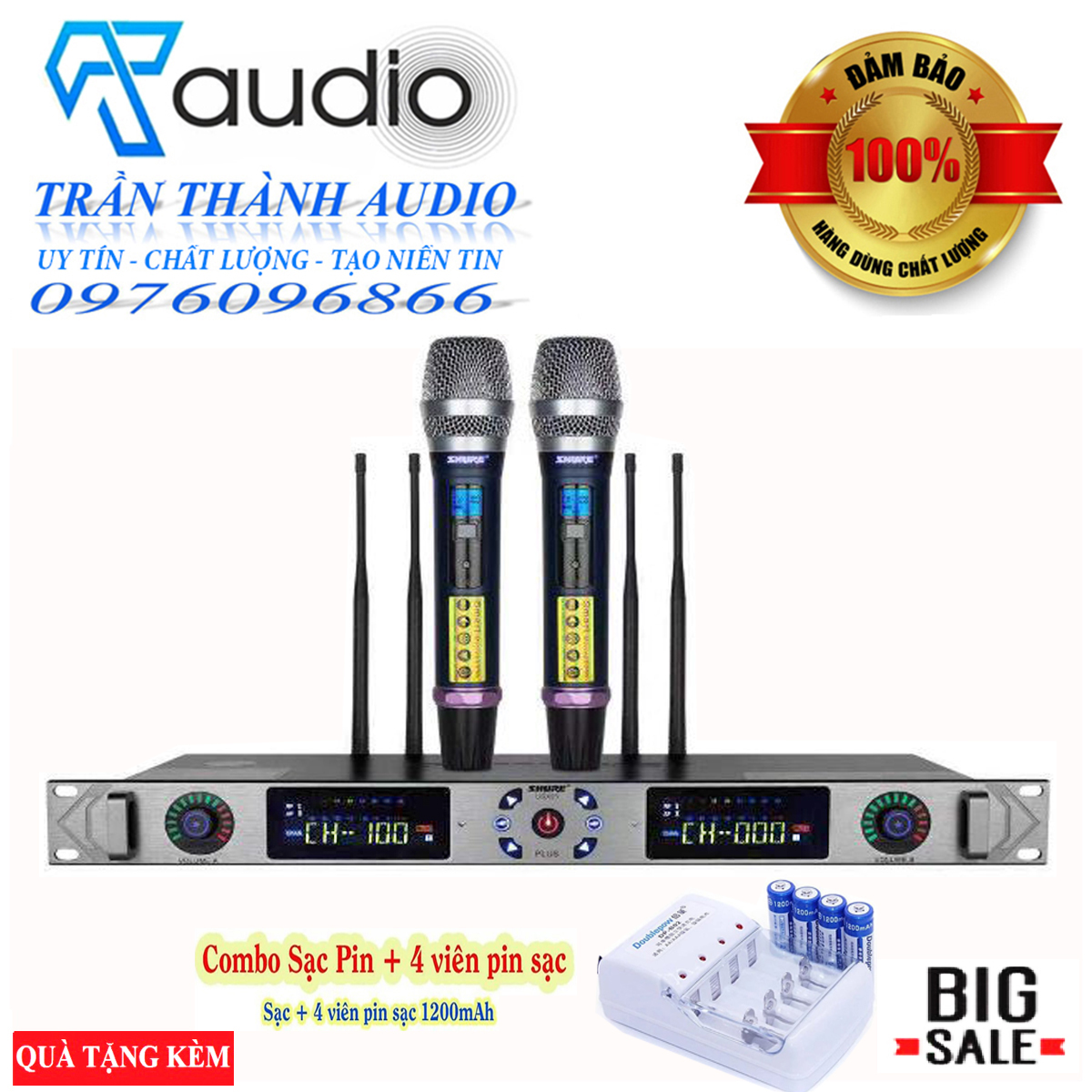 Micro Không Dây Shure UGX 23 Plus chất lượng cao hàng bãi mỹ thế hệ 2023,tự ngắt Tặng kèm sạc pin tiểu + 4 viên pin doublepow chính hãng
